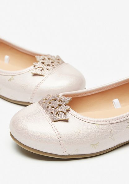 Disney Tiara Print Ballerina Shoes with Embellished Crown Trim