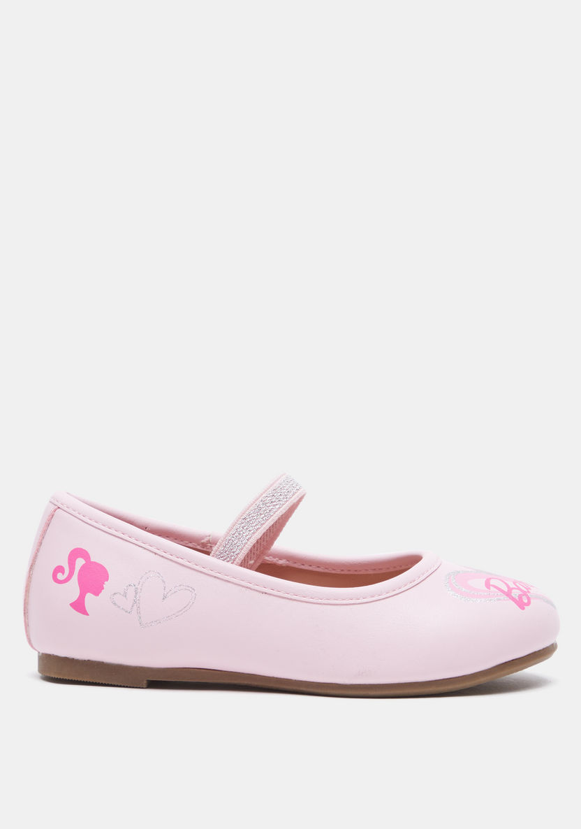 Barbie Print Round Toe Ballerina Shoes with Elasticated Strap-Girl%27s Ballerinas-image-0