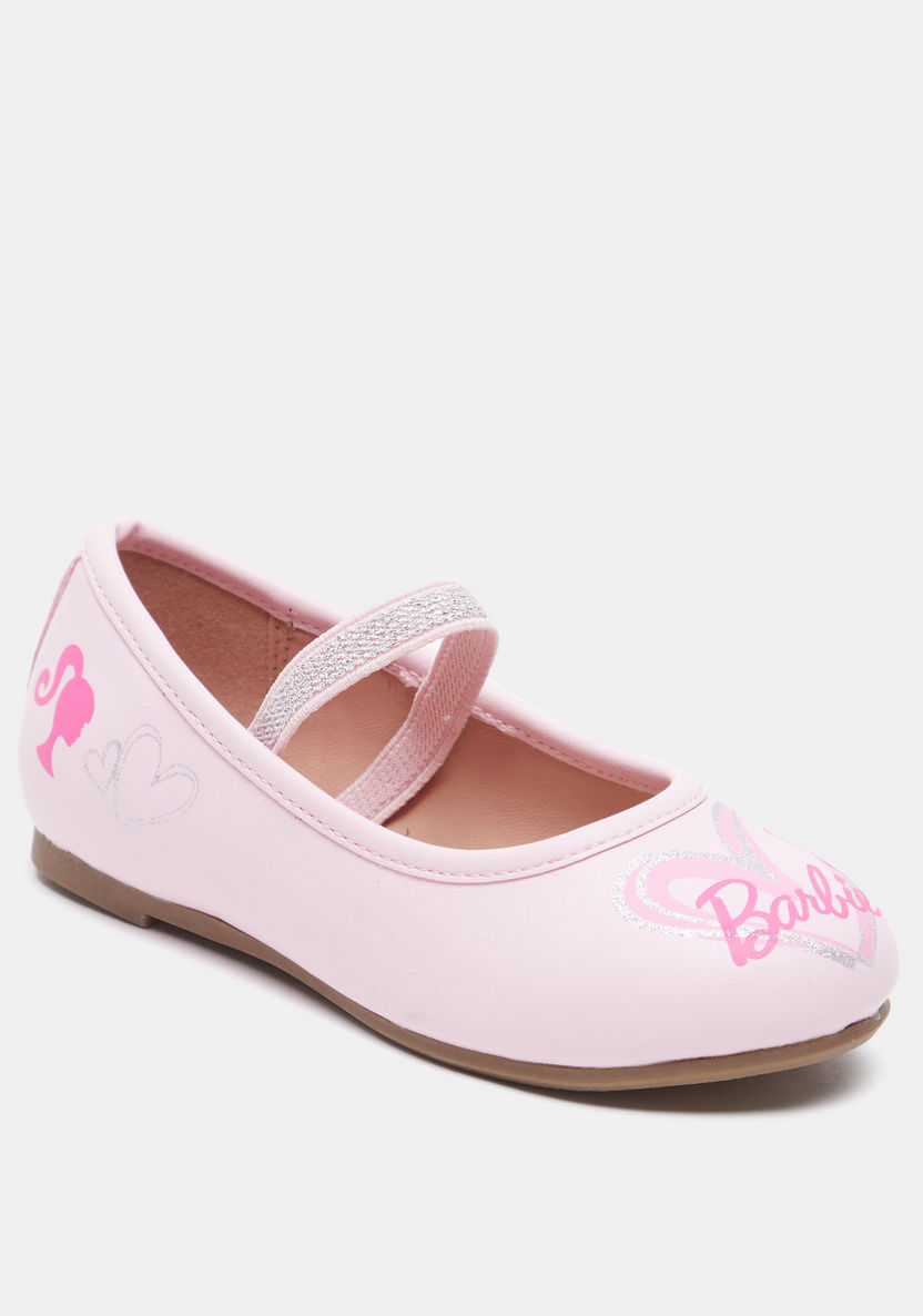 Barbie Print Round Toe Ballerina Shoes with Elasticated Strap-Girl%27s Ballerinas-image-1
