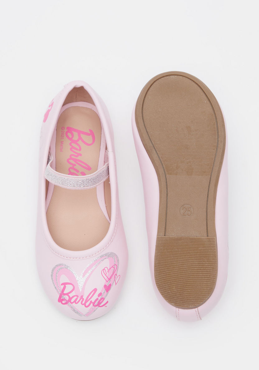 Barbie Print Round Toe Ballerina Shoes with Elasticated Strap-Girl%27s Ballerinas-image-4