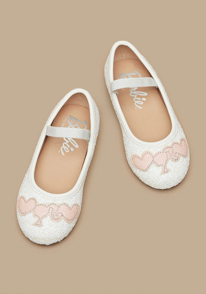 Barbie Glitter Textured Ballerina Shoes with Applique Detail