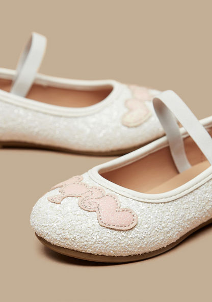 Barbie Glitter Textured Ballerina Shoes with Applique Detail
