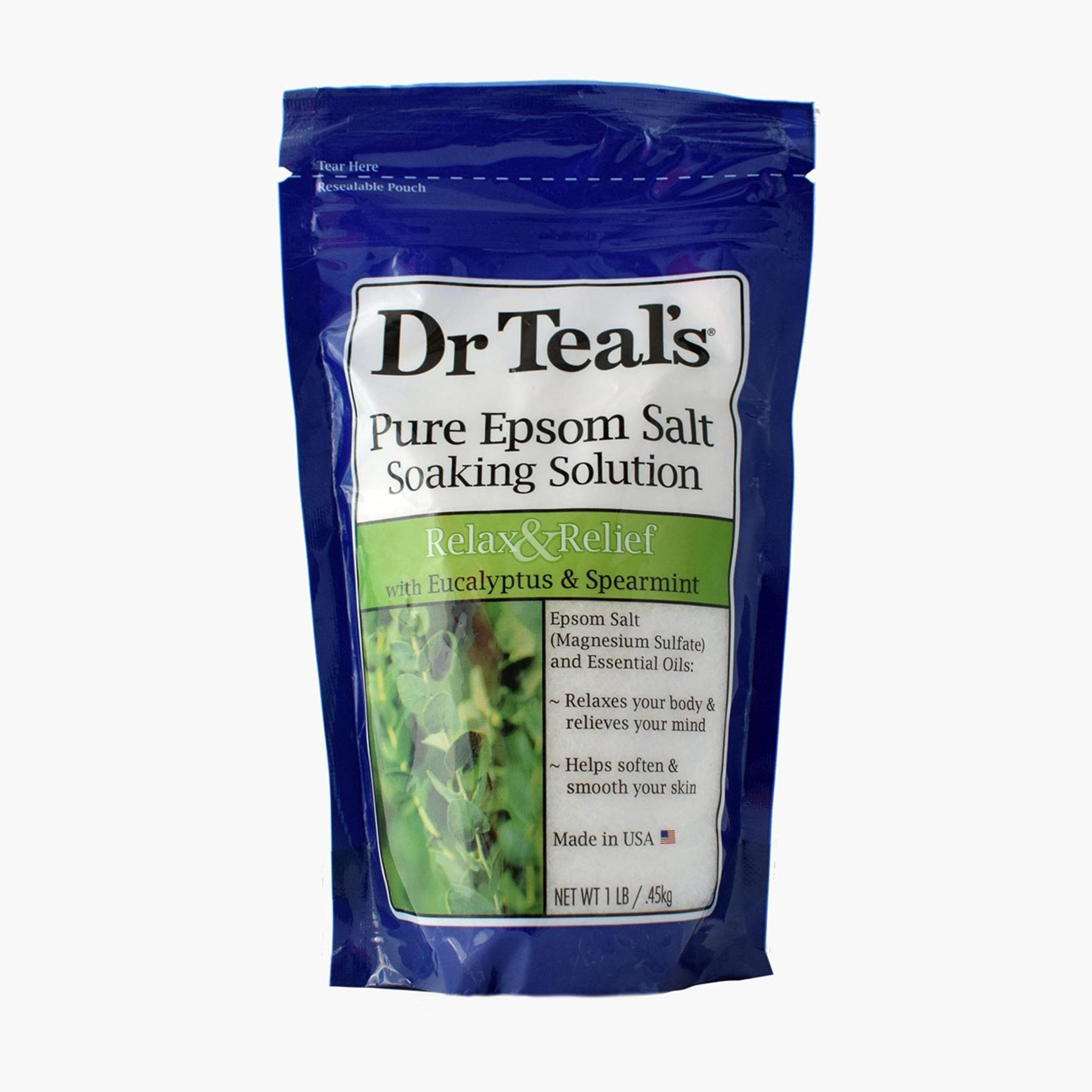 Dr Teal's Eucalyptus and Spearmint Epsom Salt Soaking Solution - 450 g-beautyandpersonalcare-bathandbody-bathandshower-bathsalts-image-1