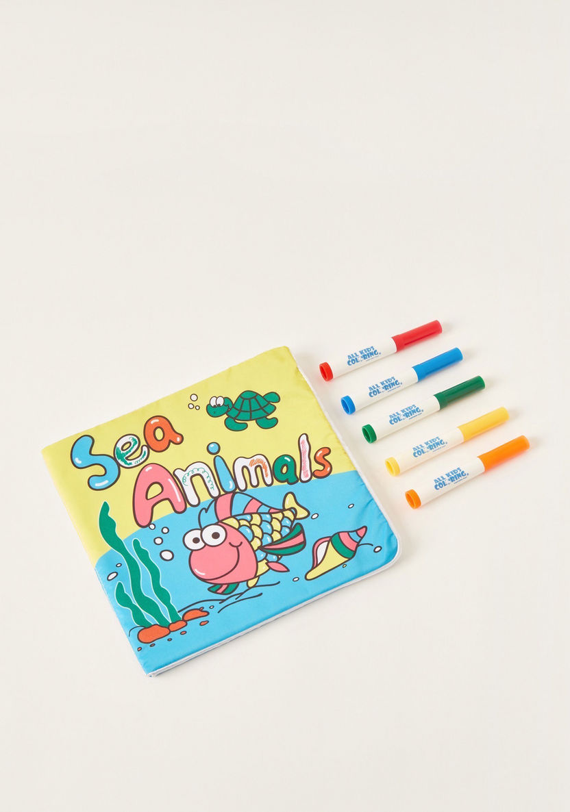 Juniors Sea Animals Washable Colouring Book and Markers Set-Educational-image-0