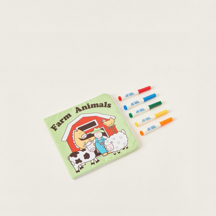 Juniors Farm Animals Washable Colouring Book and Markers Set