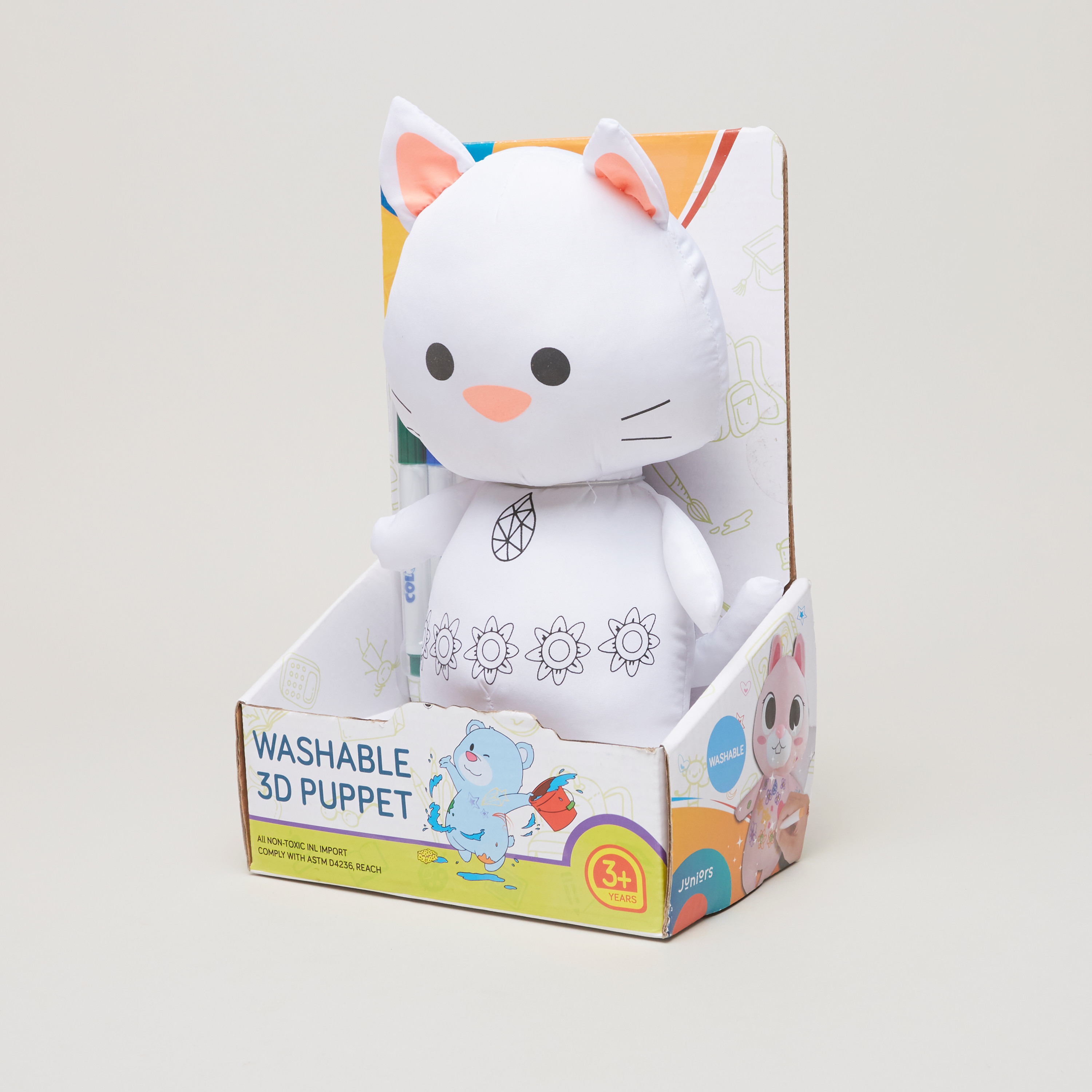 Juniors Washable Cat Puppet and Colouring Markers Set-toys-educational-readingandwriting-image-1