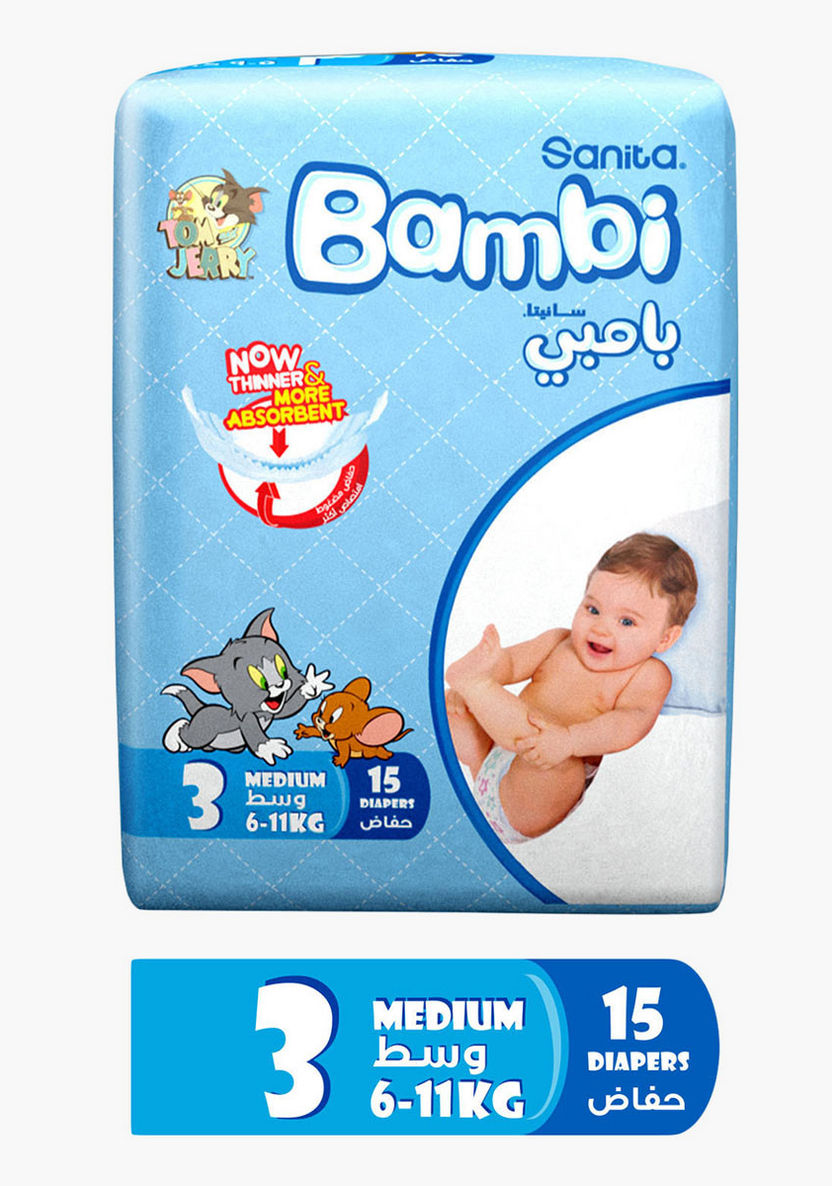 Bambi Size 3, 15-Diapers Pack - 5-9 kgs-Disposable-image-0