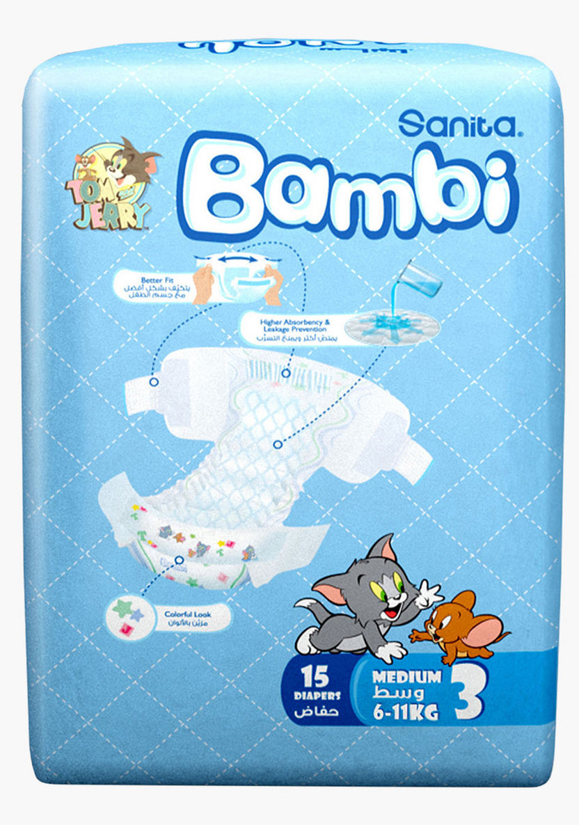 Bambi Size 3, 15-Diapers Pack - 5-9 kgs-Disposable-image-1