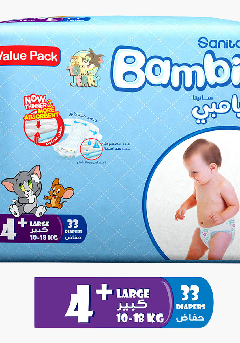 Bambi Tom and Jerry Print Large Size 4+, 33-Diapers Pack - 10-18 kgs-Disposable-image-0