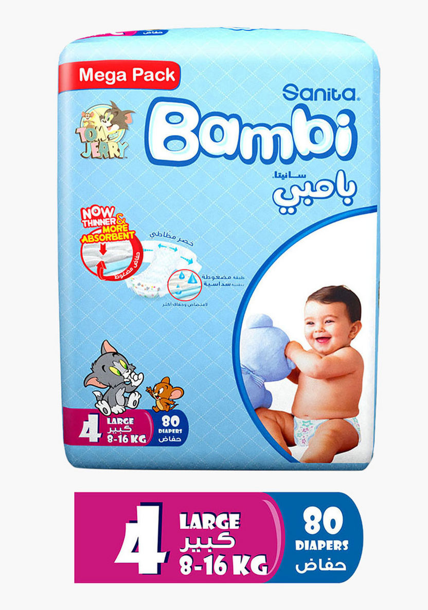 Bambi Large Size 4, 80-Diapers Pack - 8-16 kgs-Disposable-image-0