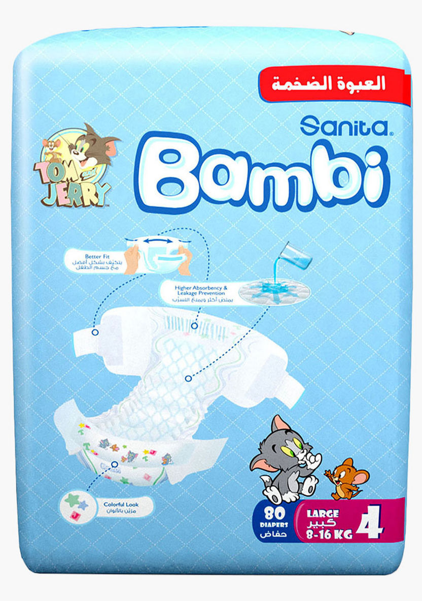 Bambi Large Size 4, 80-Diapers Pack - 8-16 kgs-Disposable-image-1