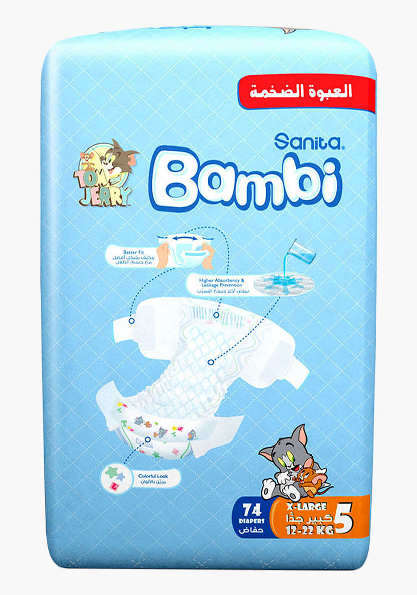 Bambi Tom and Jerry Extra Large Size 5, 74-Diapers Pack - 13-25 kgs-Disposable-image-1