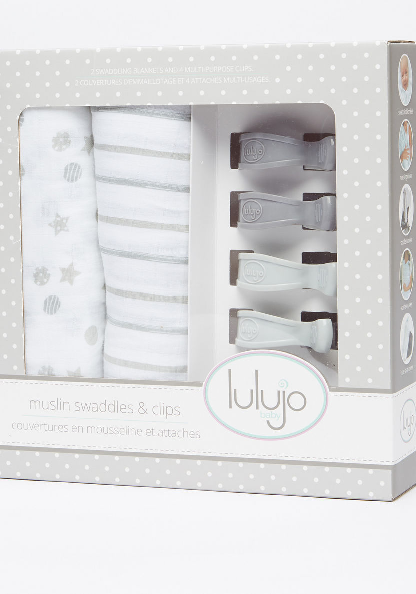 Lulujo Printed Muslin Swaddle and Clips Set-Swaddles and Sleeping Bags-image-2
