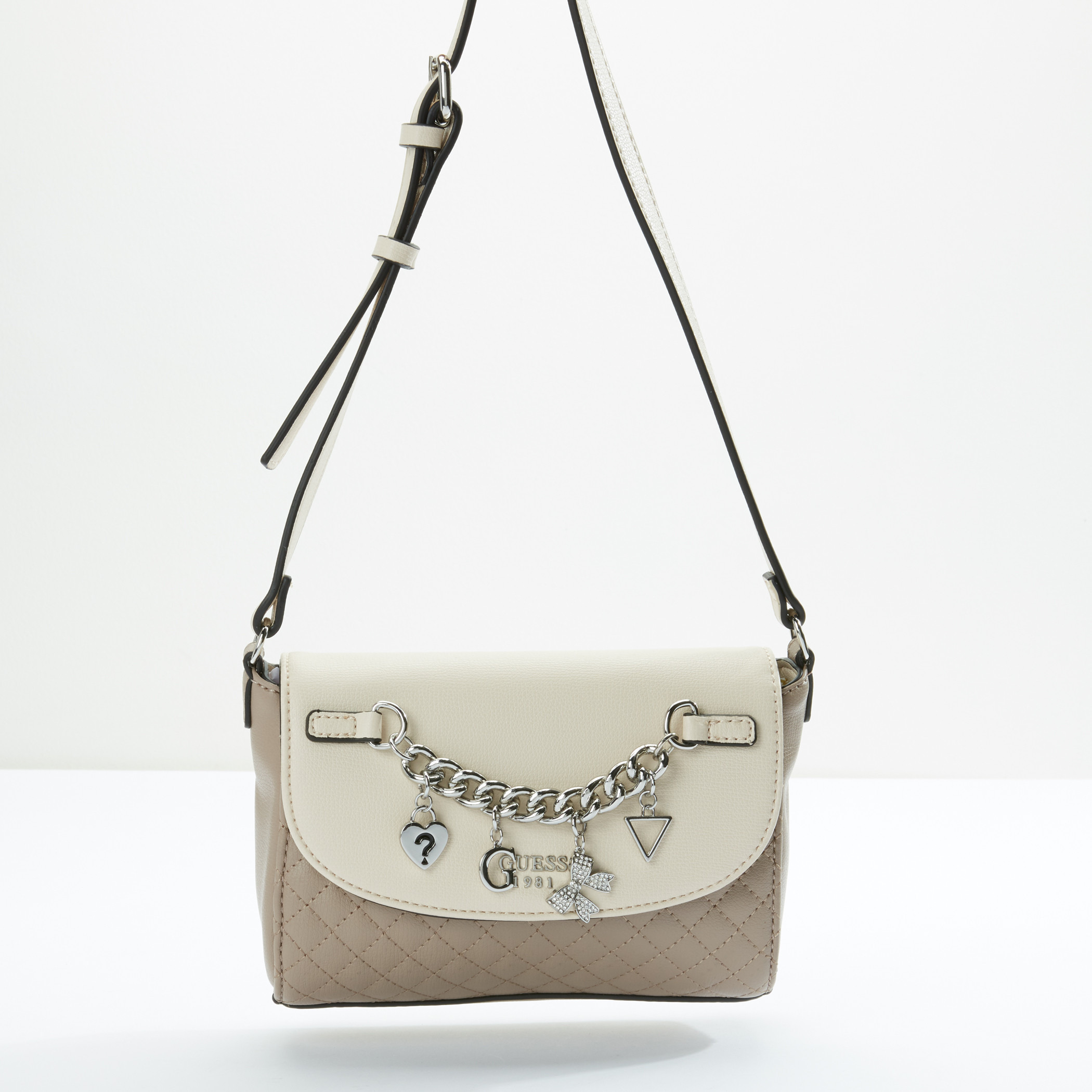 ショルダーバッグ・ポシェット Guess EDITAEDITA Quilted Charm Satchel Bag HP1A3A39 FREE Ship USA Handbag GUESS Keita Satchel Bag Sand Multi