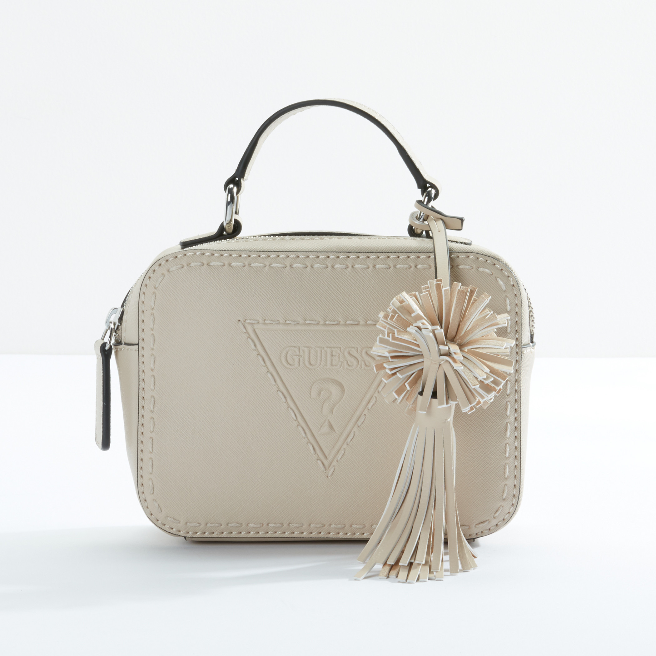 Guess Stitch Detail Crossbody Bag with Zip Closure and Charm