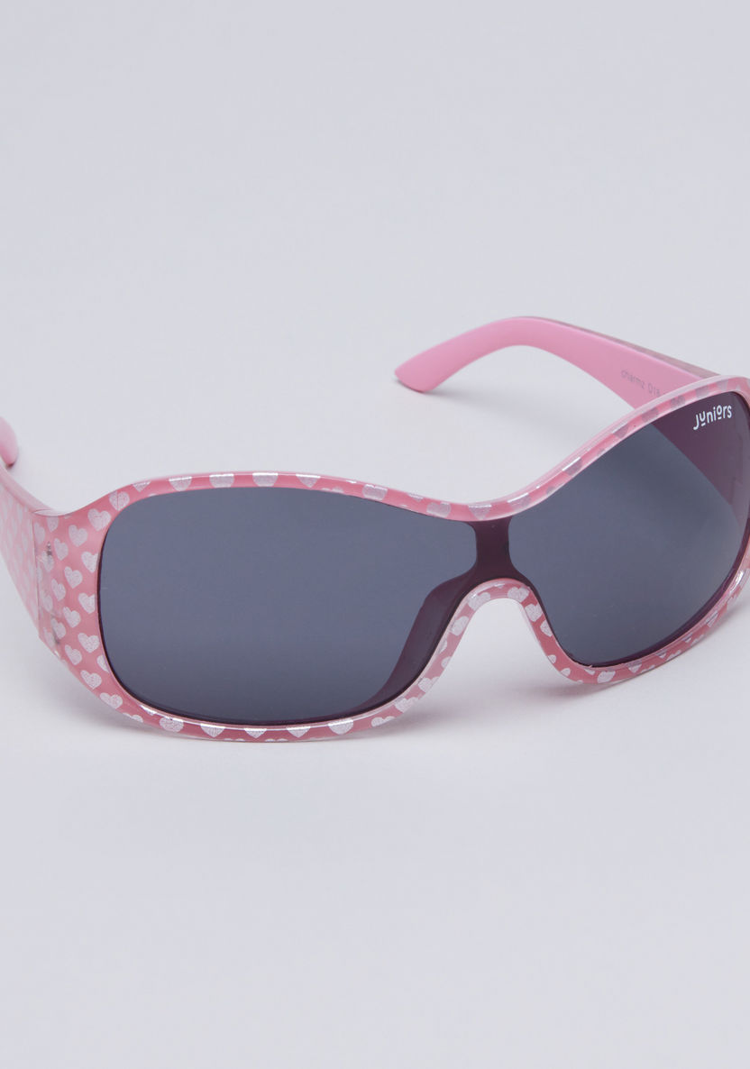 Juniors Hearts Printed Shield Sunglasses-Sunglasses-image-0