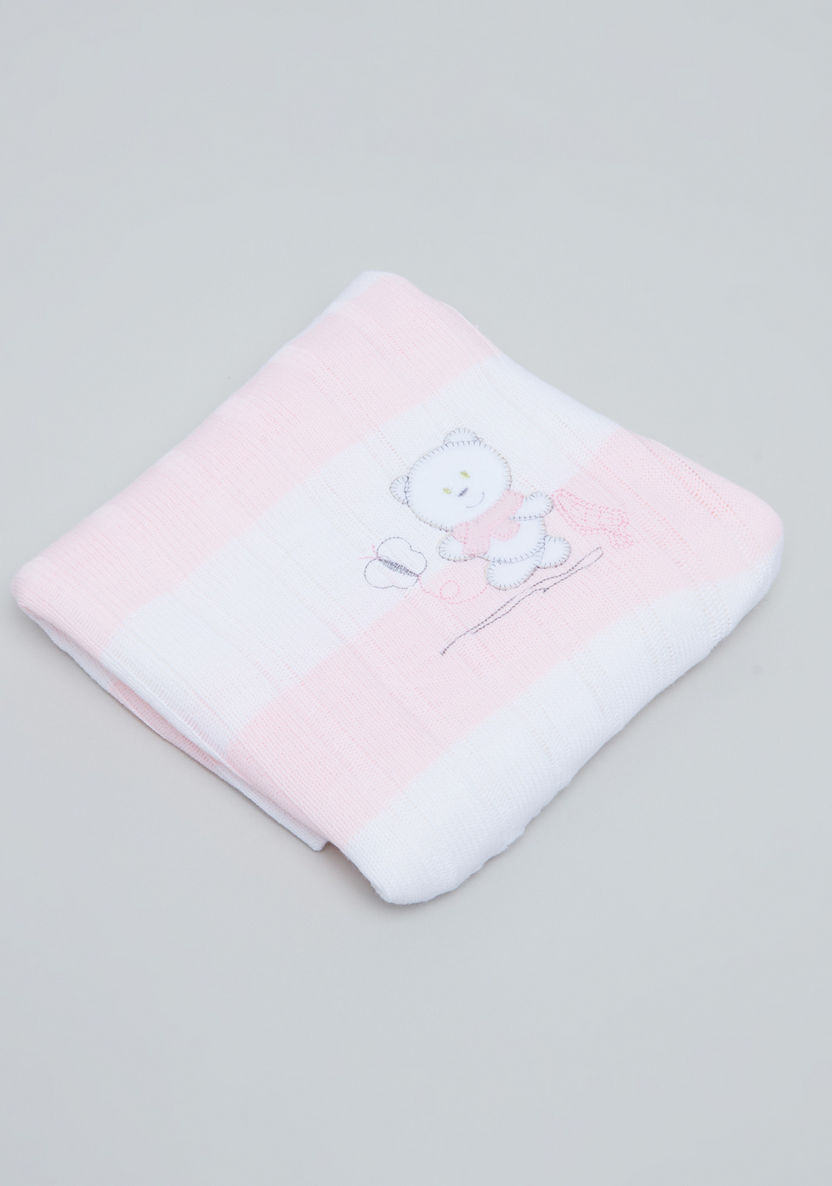 Juniors Striped Shawl Scarf with Bear Applique - 100x100 cms-Blankets and Throws-image-0
