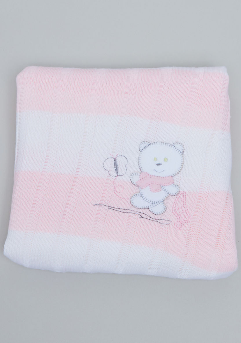 Juniors Striped Shawl Scarf with Bear Applique - 100x100 cms-Blankets and Throws-image-1