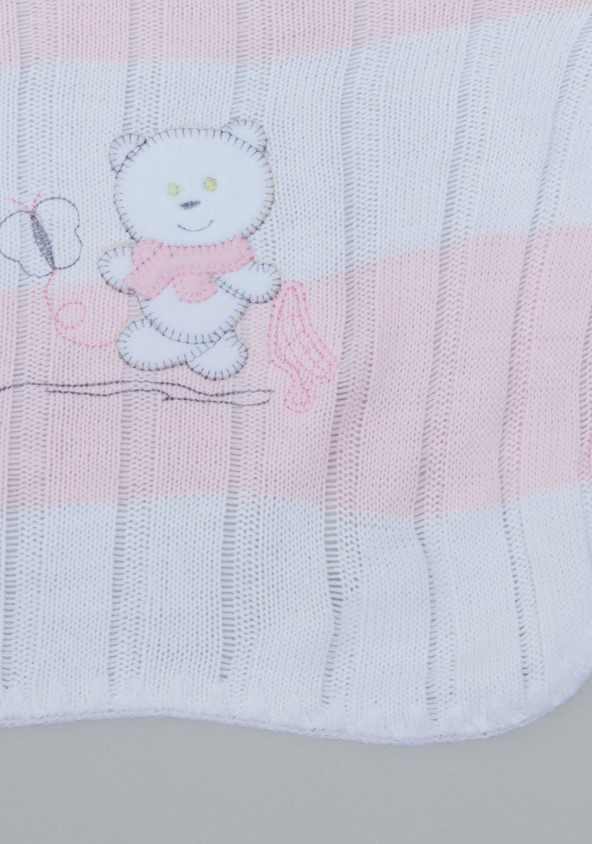 Juniors Striped Shawl Scarf with Bear Applique - 100x100 cms-Blankets and Throws-image-2