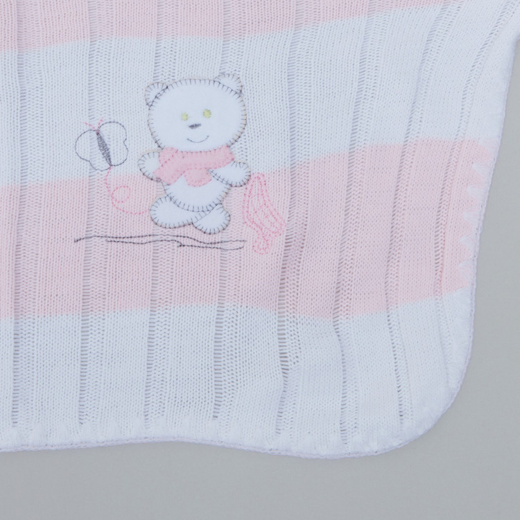 Juniors Striped Shawl Scarf with Bear Applique - 100x100 cms