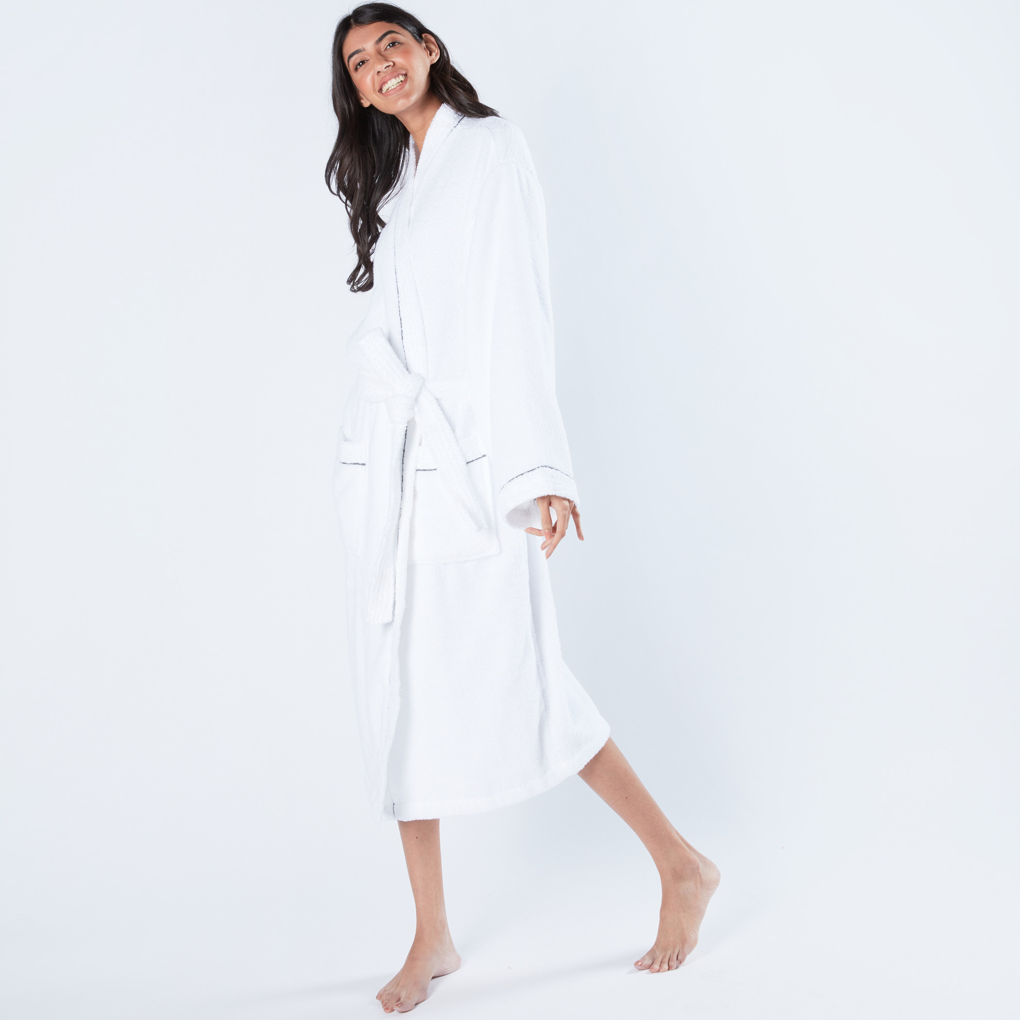 Plush Kimono Bathrobe with Piping Detail and Tie Up Belt-household-bathandlaundry-bathlinen-bathrobesandslippers-bathrobes-image-1