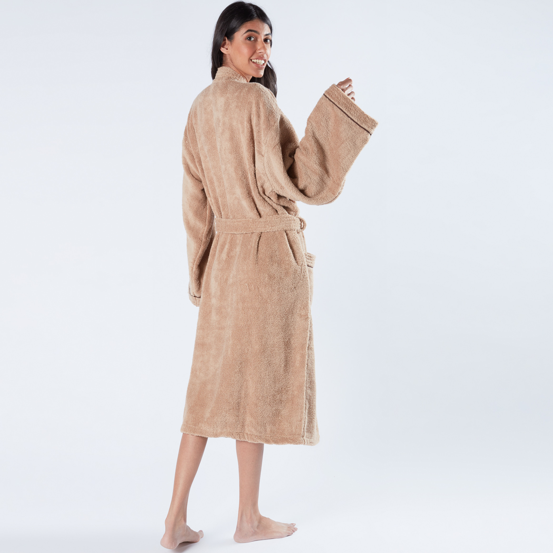 Textured Kimono Bathrobe with Piping Detail and Tie Up Belt-household-bathandlaundry-bathlinen-bathrobesandslippers-bathrobes-image-3