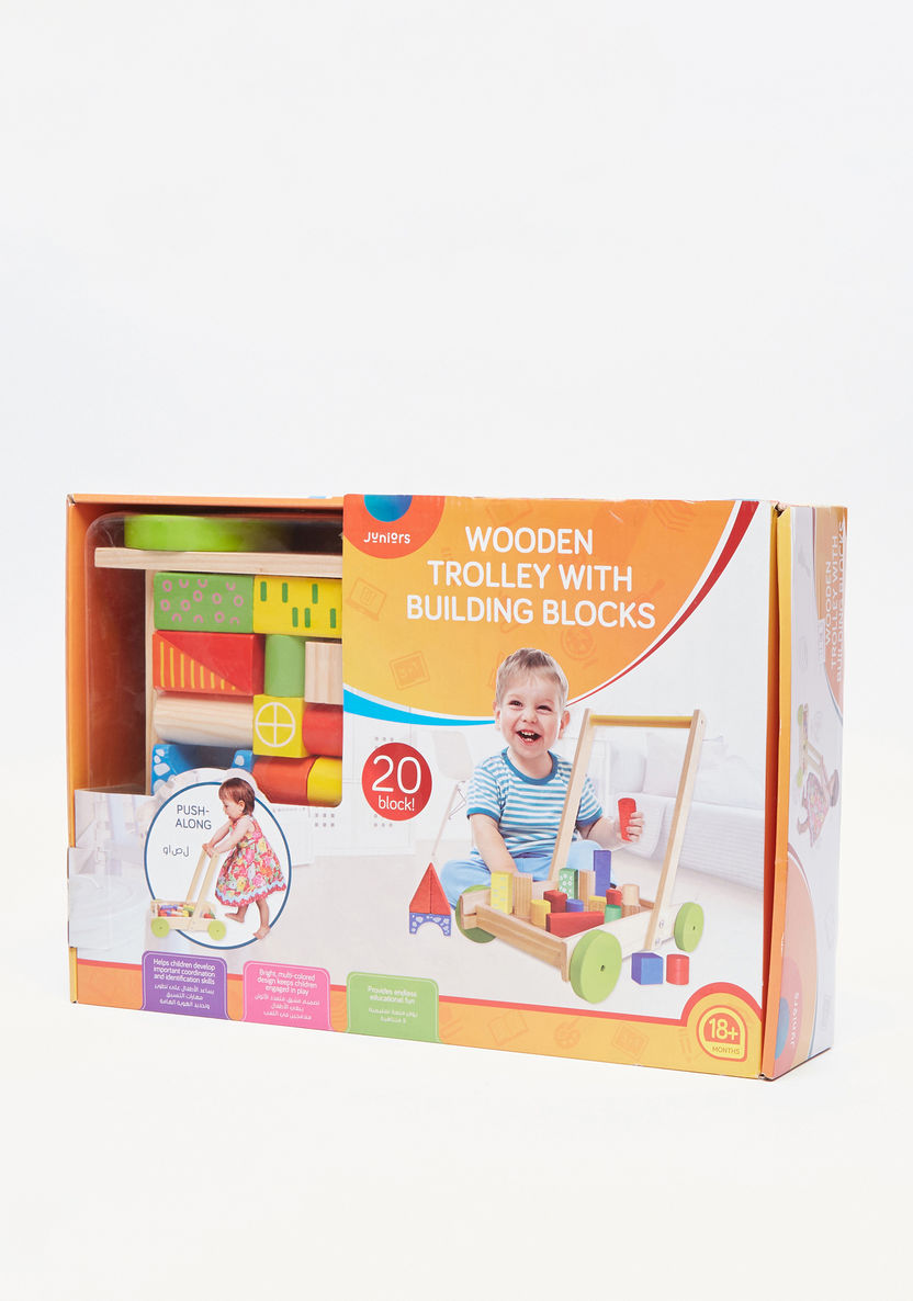 Juniors Wooden Trolley with Building Blocks-Blocks%2C Puzzles and Board Games-image-0