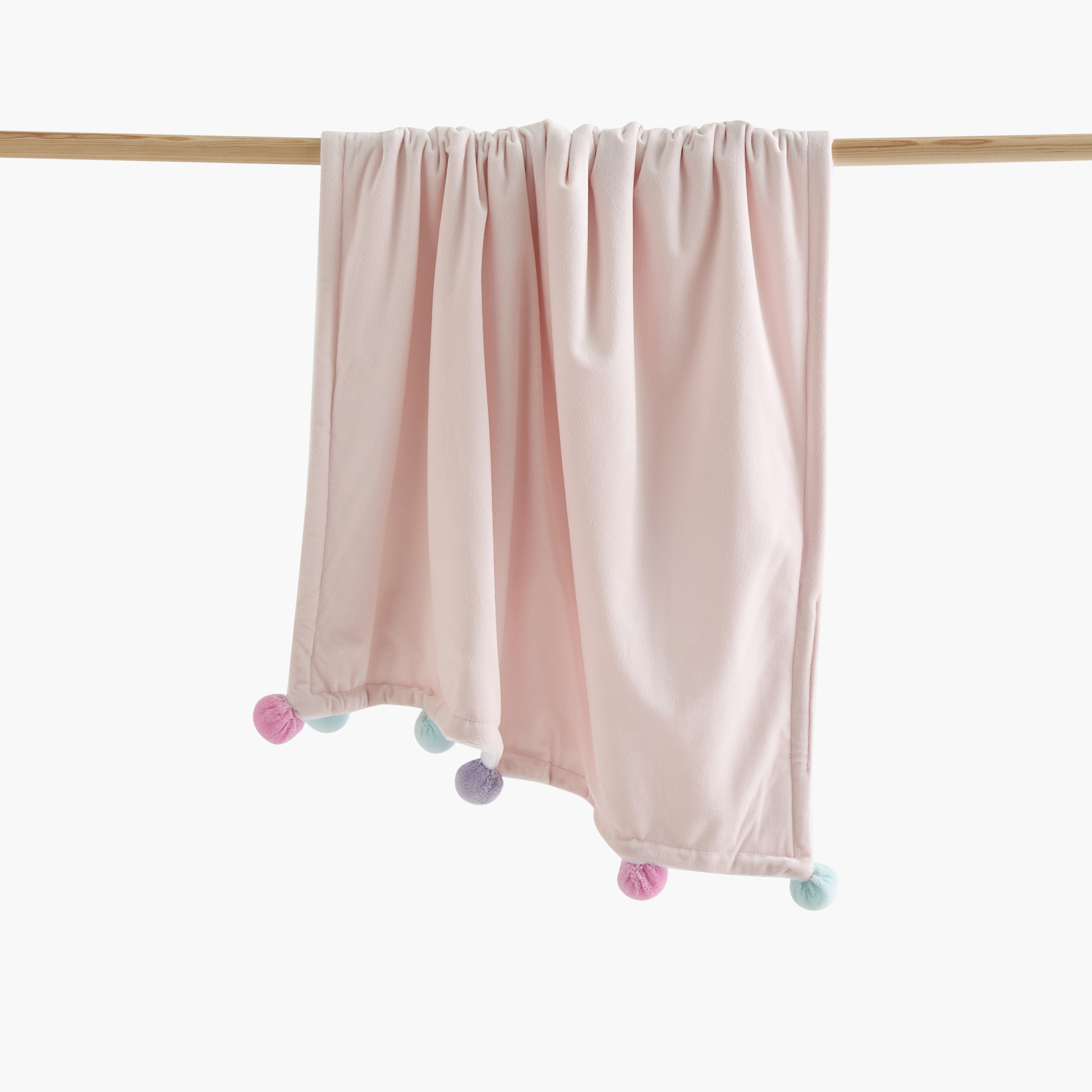 Juniors Suede Pom-Pom Detail Plush Blanket - 76x102 cms-baby-nursery-blanketsandswaddles-blanketsandquilts-image-1