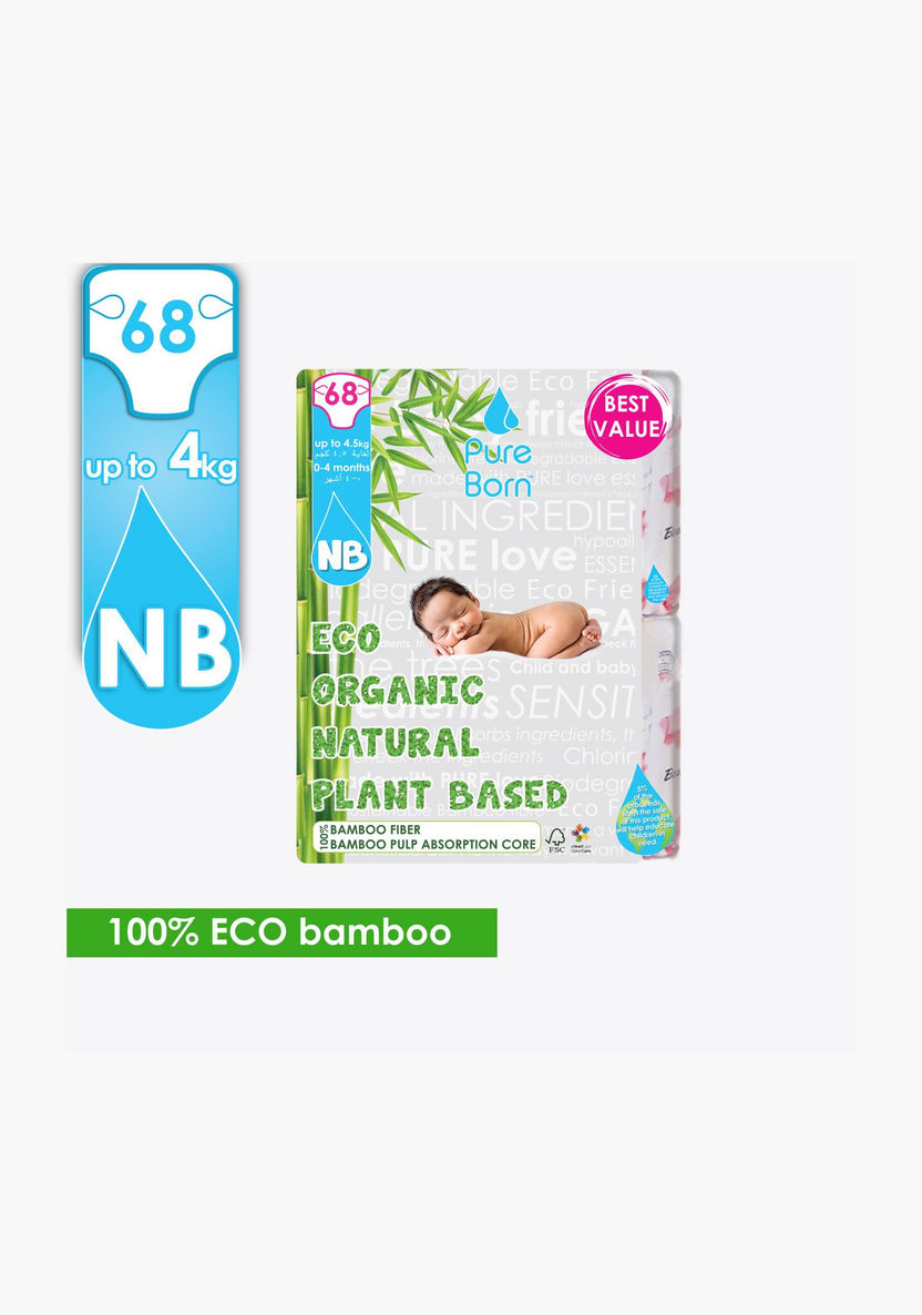 Pure Born Eco Organic Size 1, 68-Diapers Pack - 0-4.5 kgs, 0-4 Months-Disposable-image-0