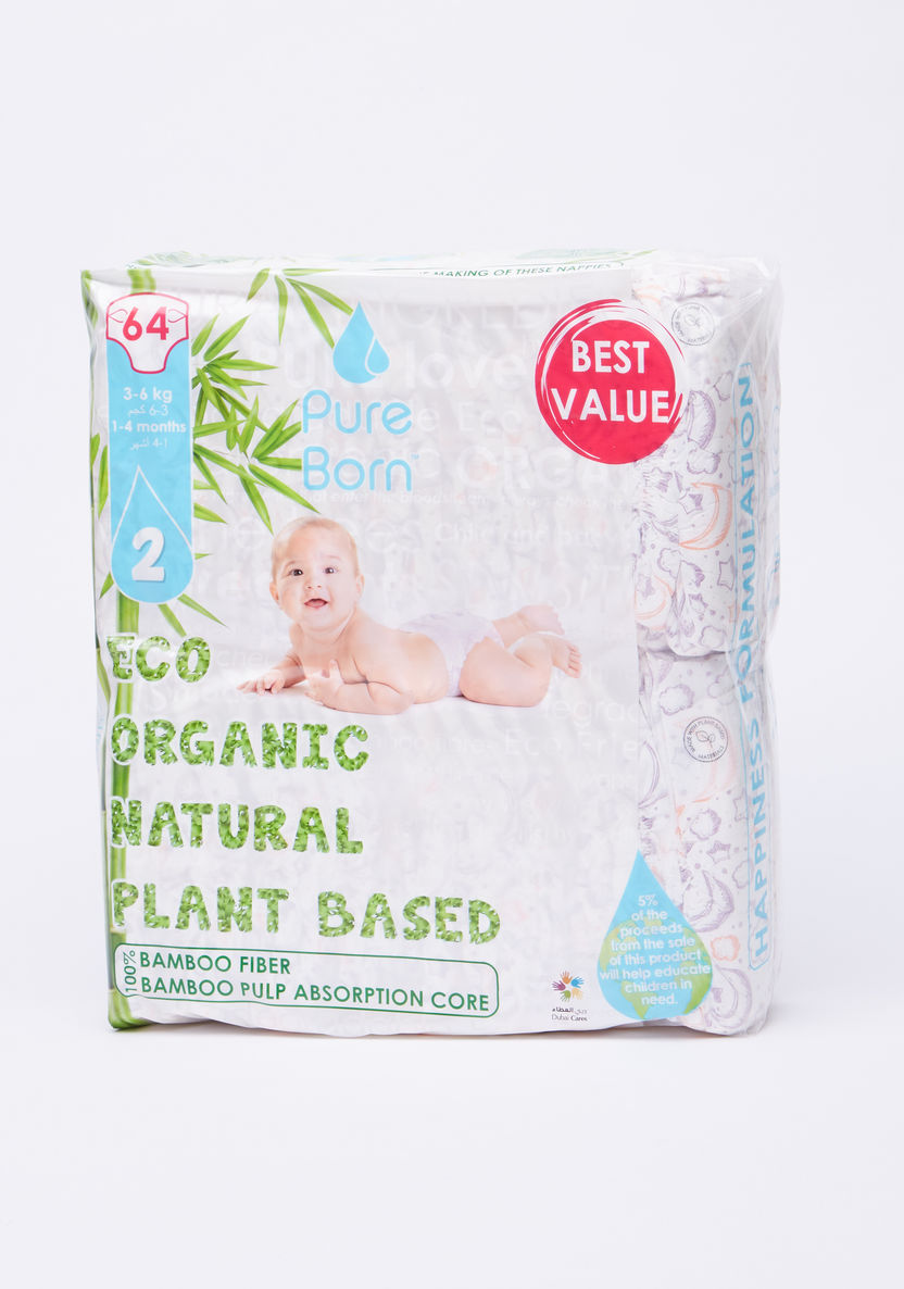Pure Born Eco Organic Size 2, 64-Diapers Pack - 3-6 kgs, 1-4 Months-Disposable-image-2