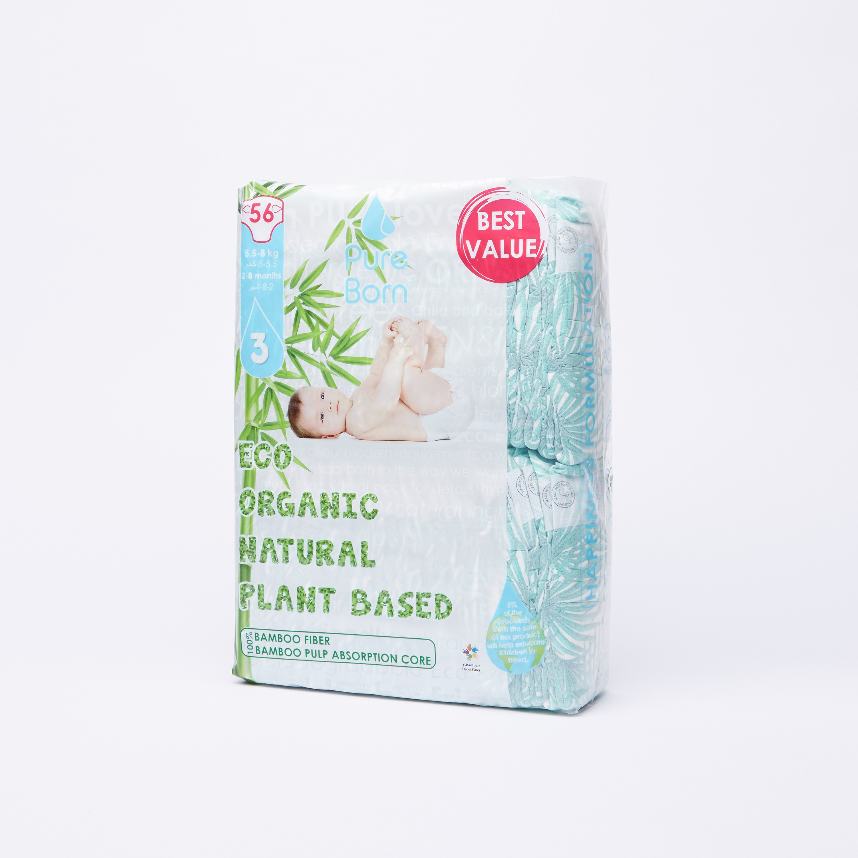 Pure Born Eco Organic Size 3, 56-Diapers Pack - 5.5-8 kgs, 2-8 Months-baby-diapering-diapers-image-3