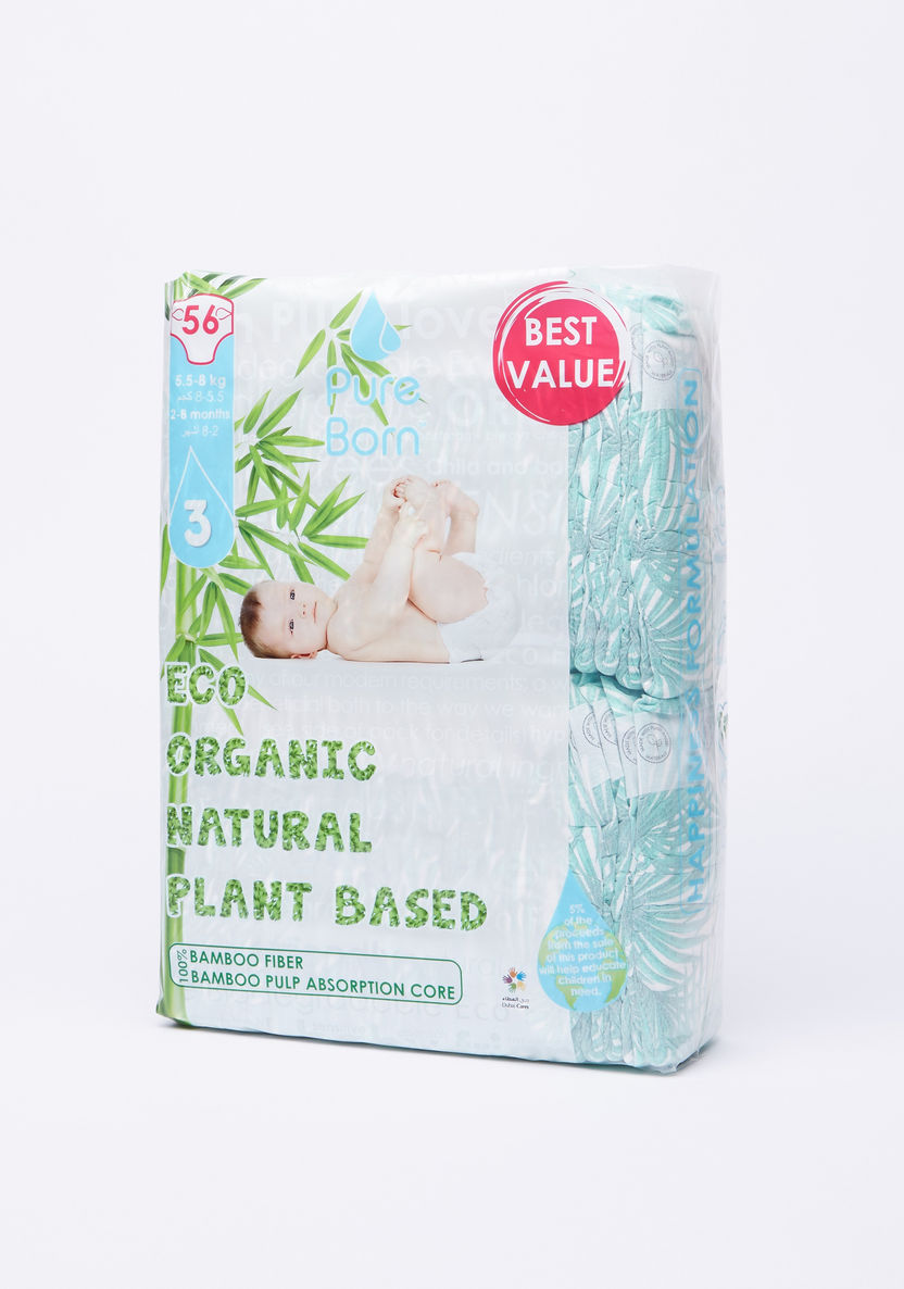 Pure Born Eco Organic Size 3, 56-Diapers Pack - 5.5-8 kgs, 2-8 Months-Disposable-image-2