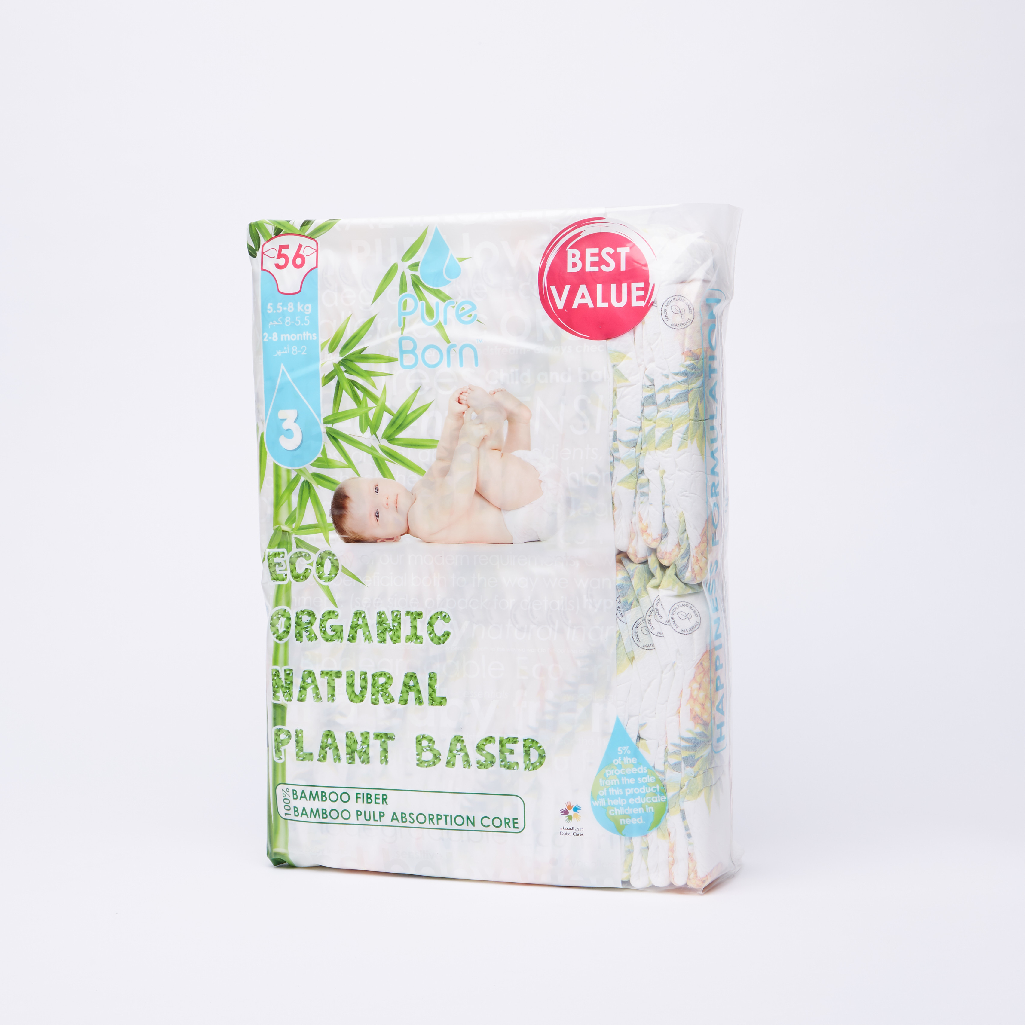 Pure Born Eco Organic Size 3, 56-Diapers Pack - 5.5-8 kgs, 2-8 Months-baby-diapering-diapers-image-3
