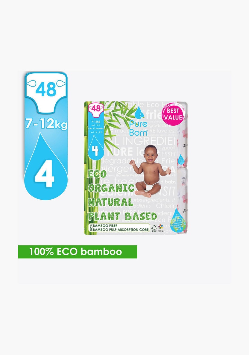 Pure Born Eco Organic Size 4, 48-Diapers Pack - 7-12 kgs, 6-12 Months-Disposable-image-0