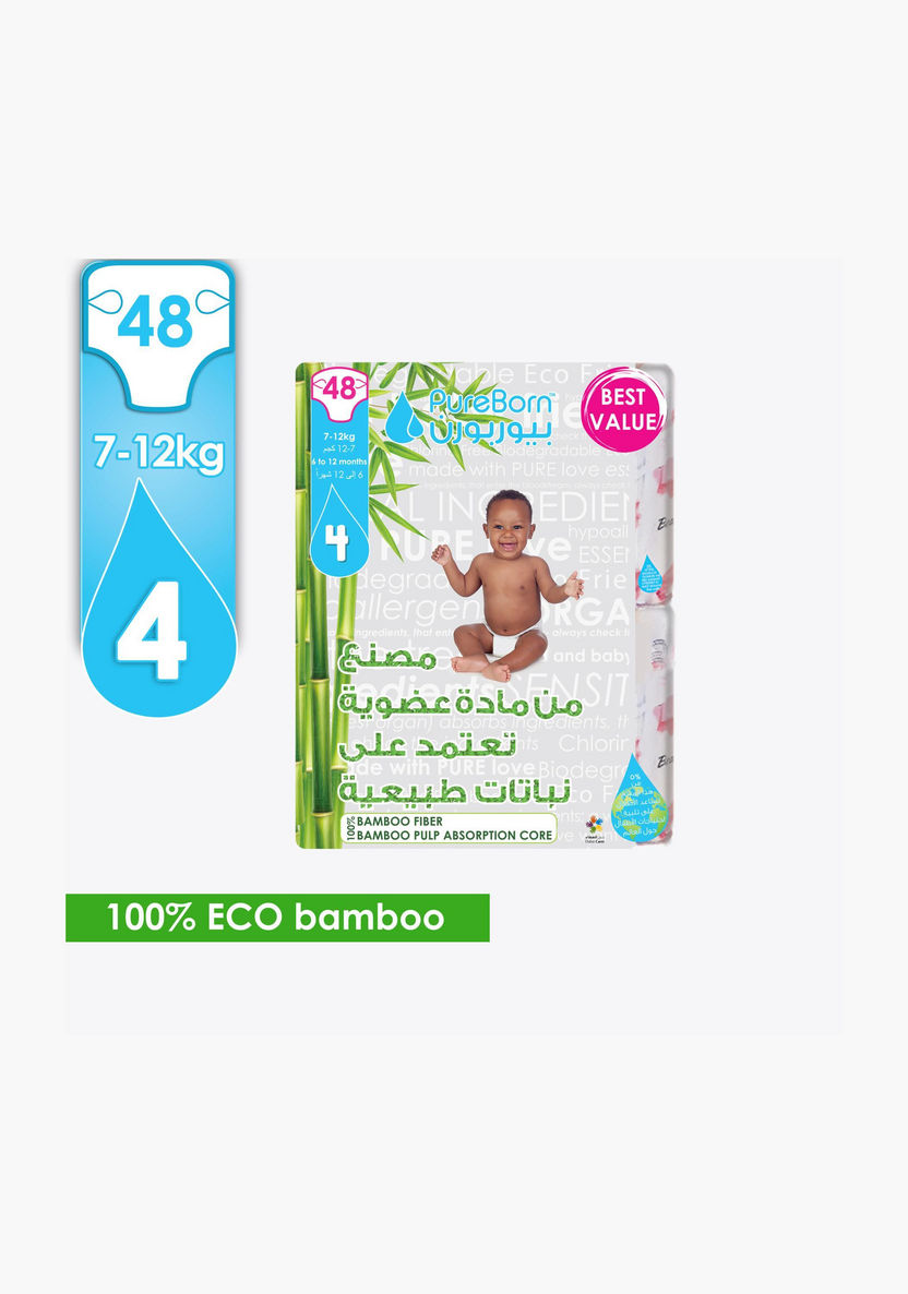 Pure Born Eco Organic Size 4, 48-Diapers Pack - 7-12 kgs, 6-12 Months-Disposable-image-1
