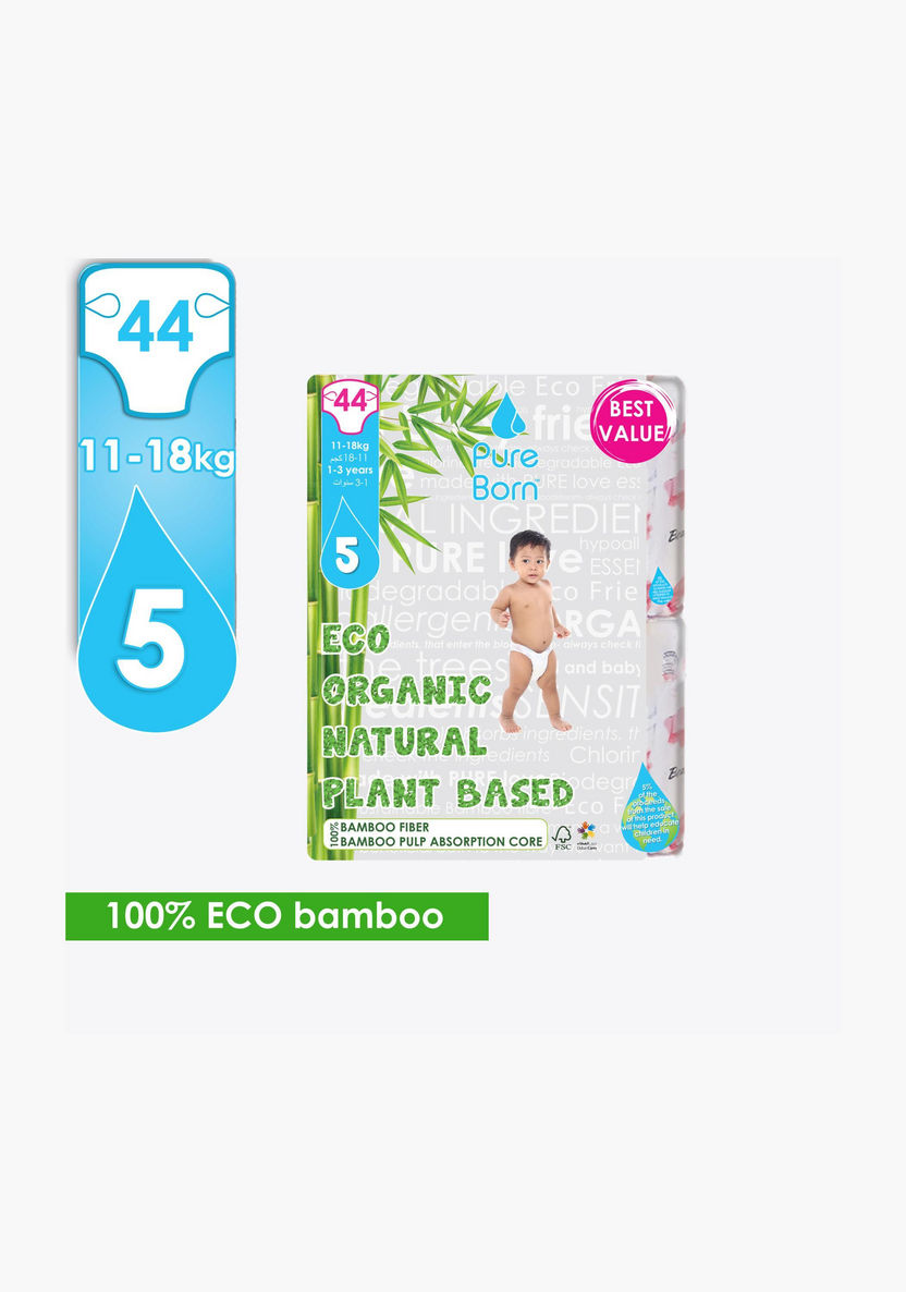 Pure Born Eco Organic Size 5, 44-Diapers Pack - 11-18 kgs, 1-3 Years-Disposable-image-0