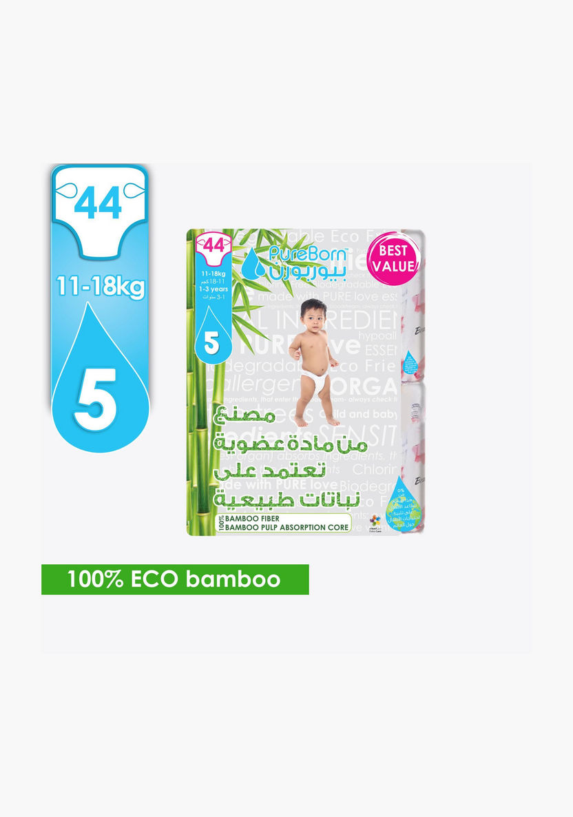 Pure Born Eco Organic Size 5, 44-Diapers Pack - 11-18 kgs, 1-3 Years-Disposable-image-1