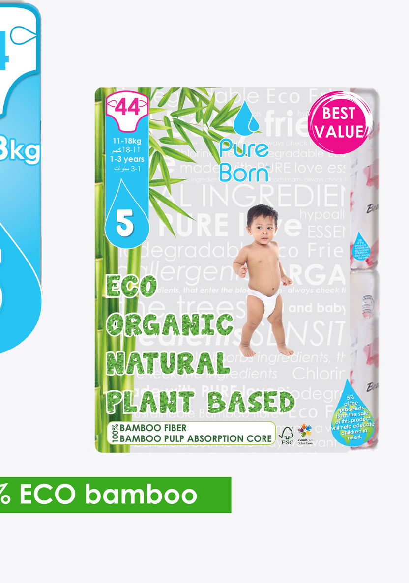 Pure Born Eco Organic Size 5, 44-Diapers Pack - 11-18 kgs, 1-3 Years-Disposable-image-0