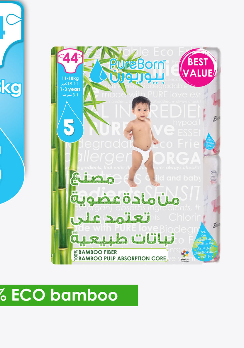 Pure Born Eco Organic Size 5, 44-Diapers Pack - 11-18 kgs, 1-3 Years-Disposable-image-1