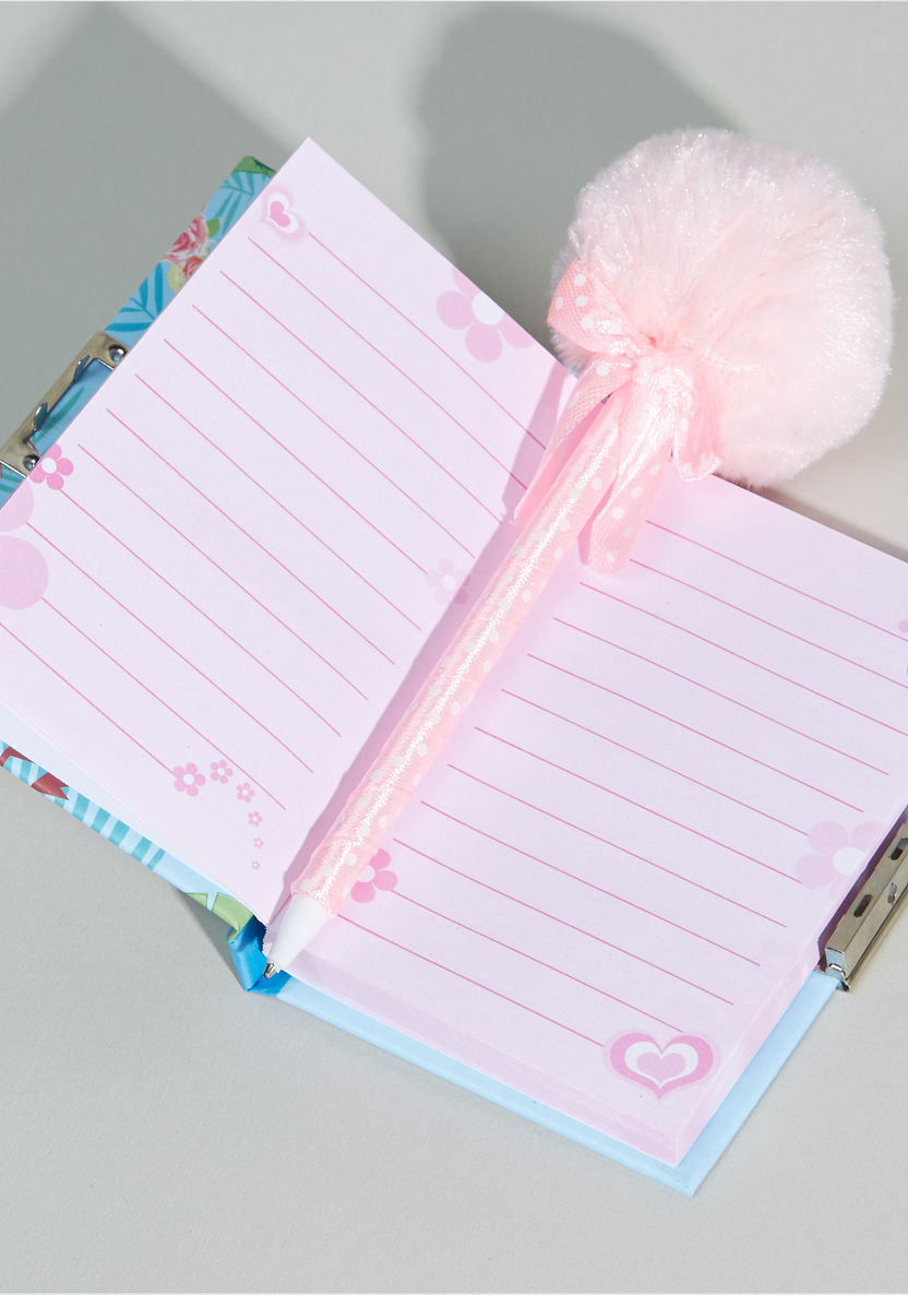Flamingo Printed Mini Lock Diary with Pom-Pom Detail Pen-Accessories-image-1