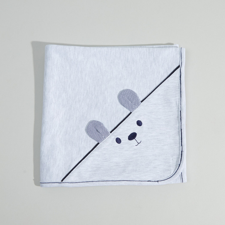 Juniors Melange Receiving Blanket with Bunny Detail - 80x80 cms