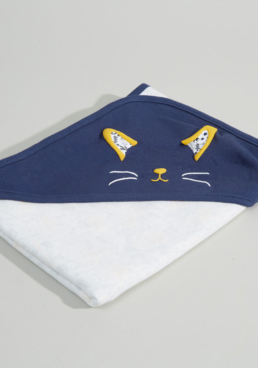 Juniors Cat Embroidered Receiving Blanket with Hood - 81x81 cms-Receiving Blankets-image-0