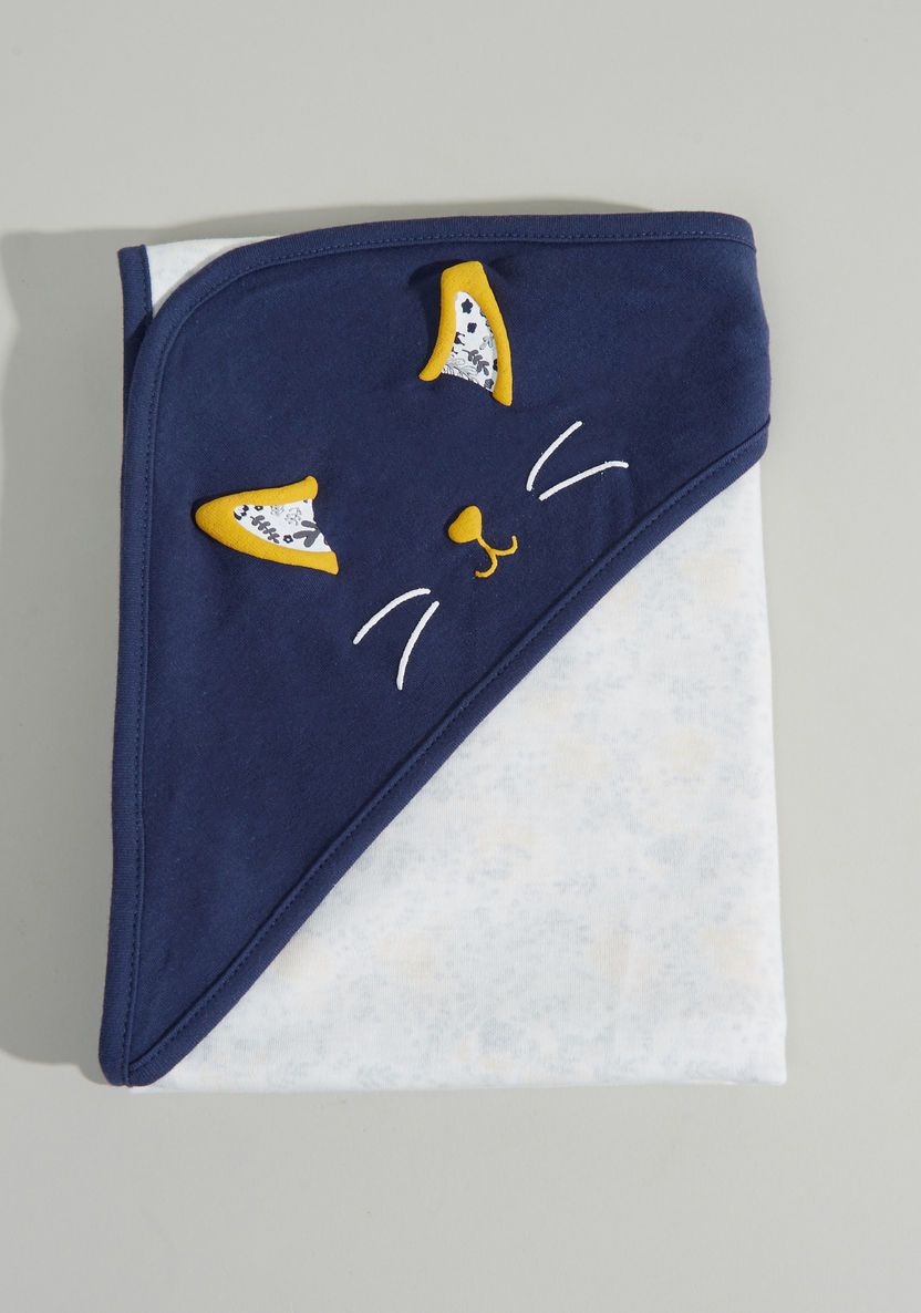 Juniors Cat Embroidered Receiving Blanket with Hood - 81x81 cms-Receiving Blankets-image-1