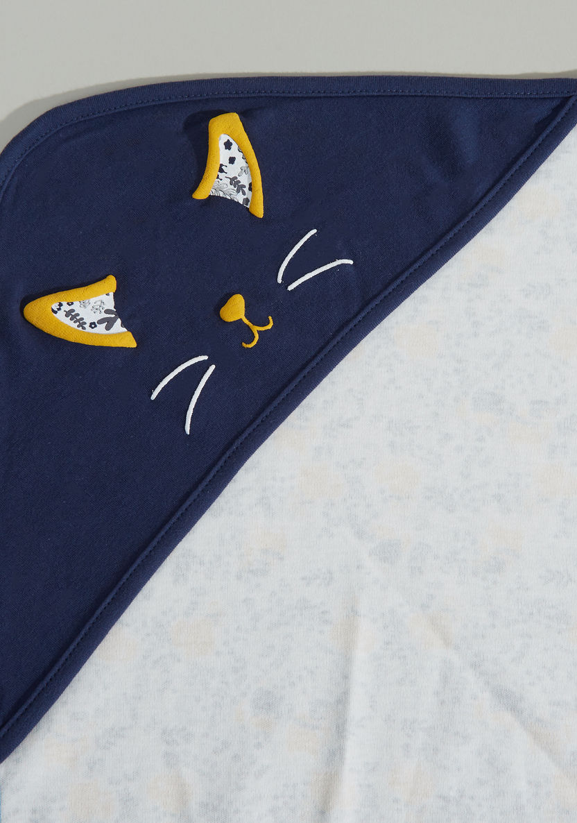 Juniors Cat Embroidered Receiving Blanket with Hood - 81x81 cms-Receiving Blankets-image-2