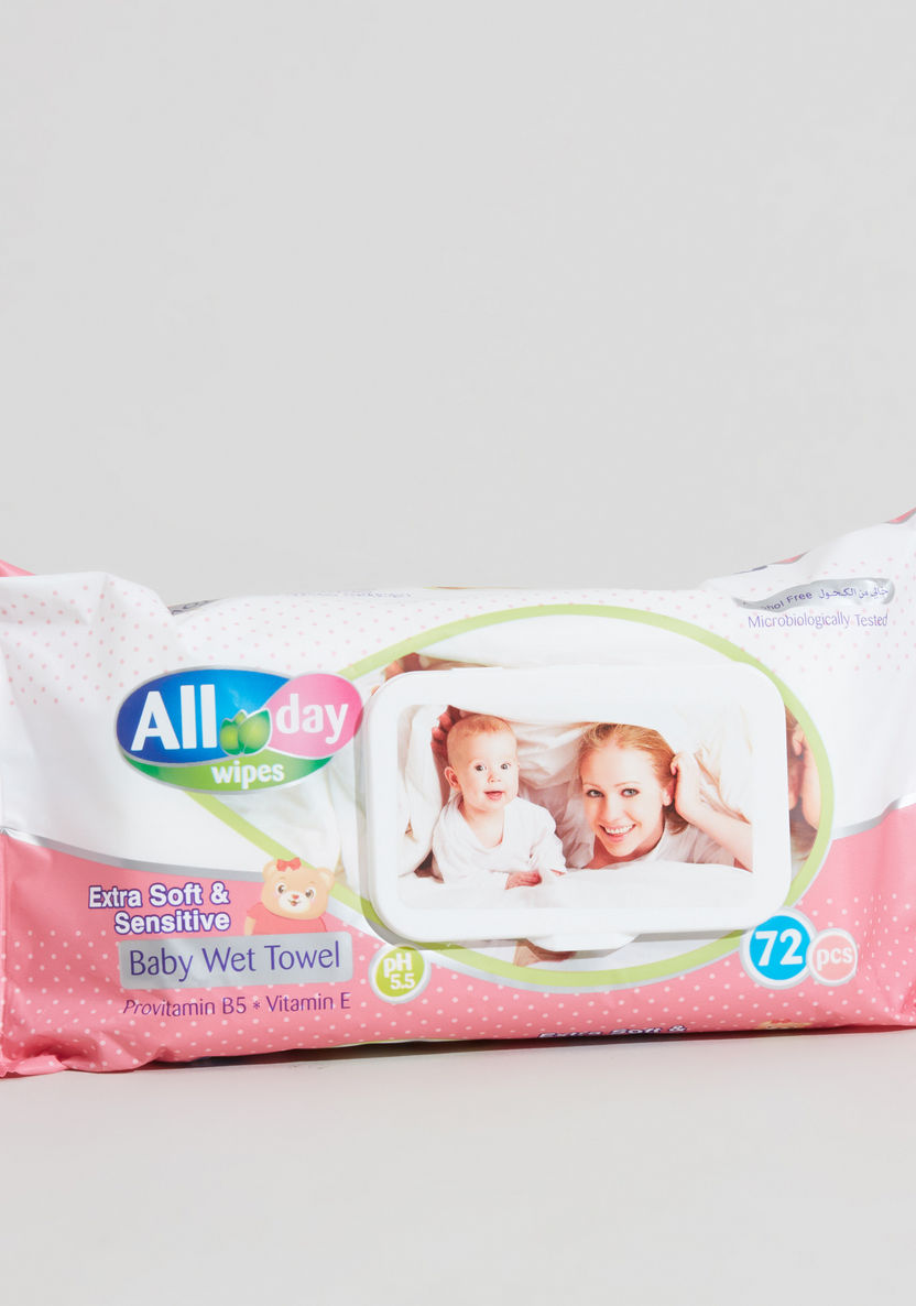 All Day Extra Soft and Sensitive Baby Wet Towel - 72 Pieces-Baby Wipes-image-0