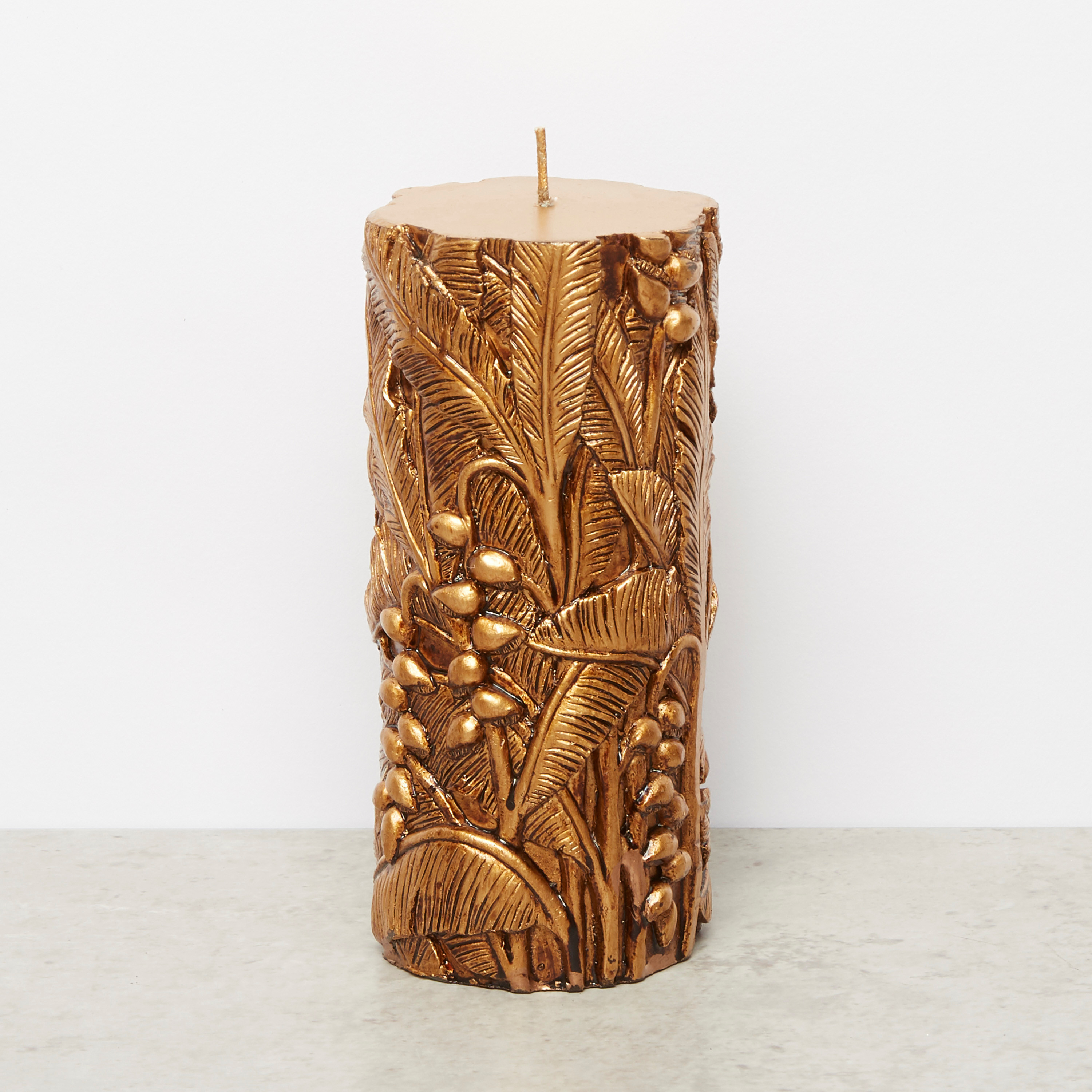 Tropical Foliage Engraved Pillar Candle - 15x7 cms-household-homefragrance-candles-image-1