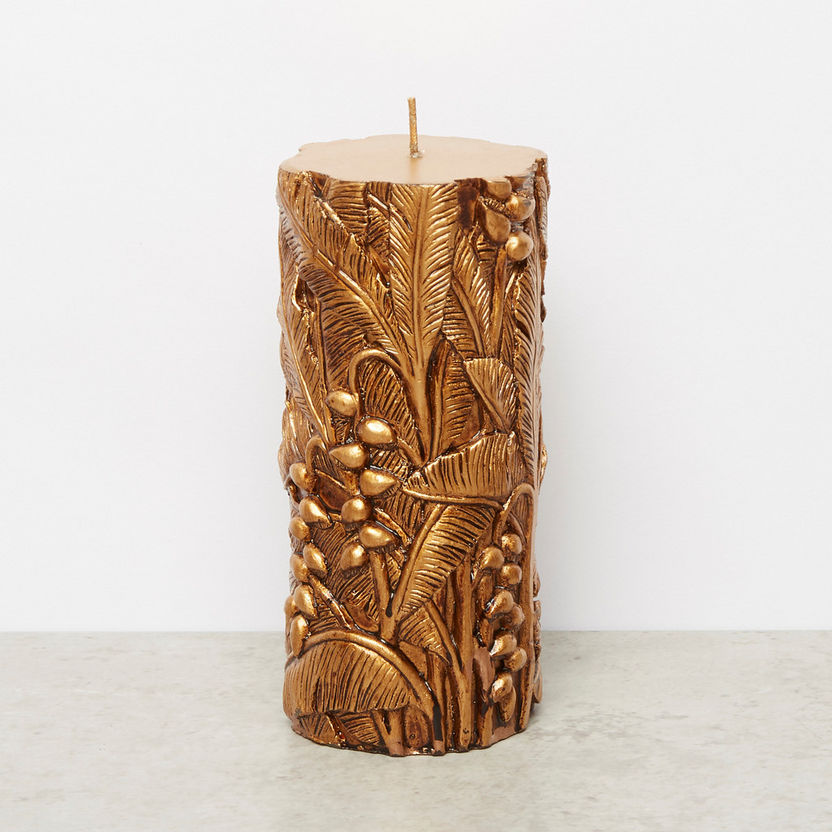 Tropical Foliage Engraved Pillar Candle - 15x7 cms-Candles-image-0