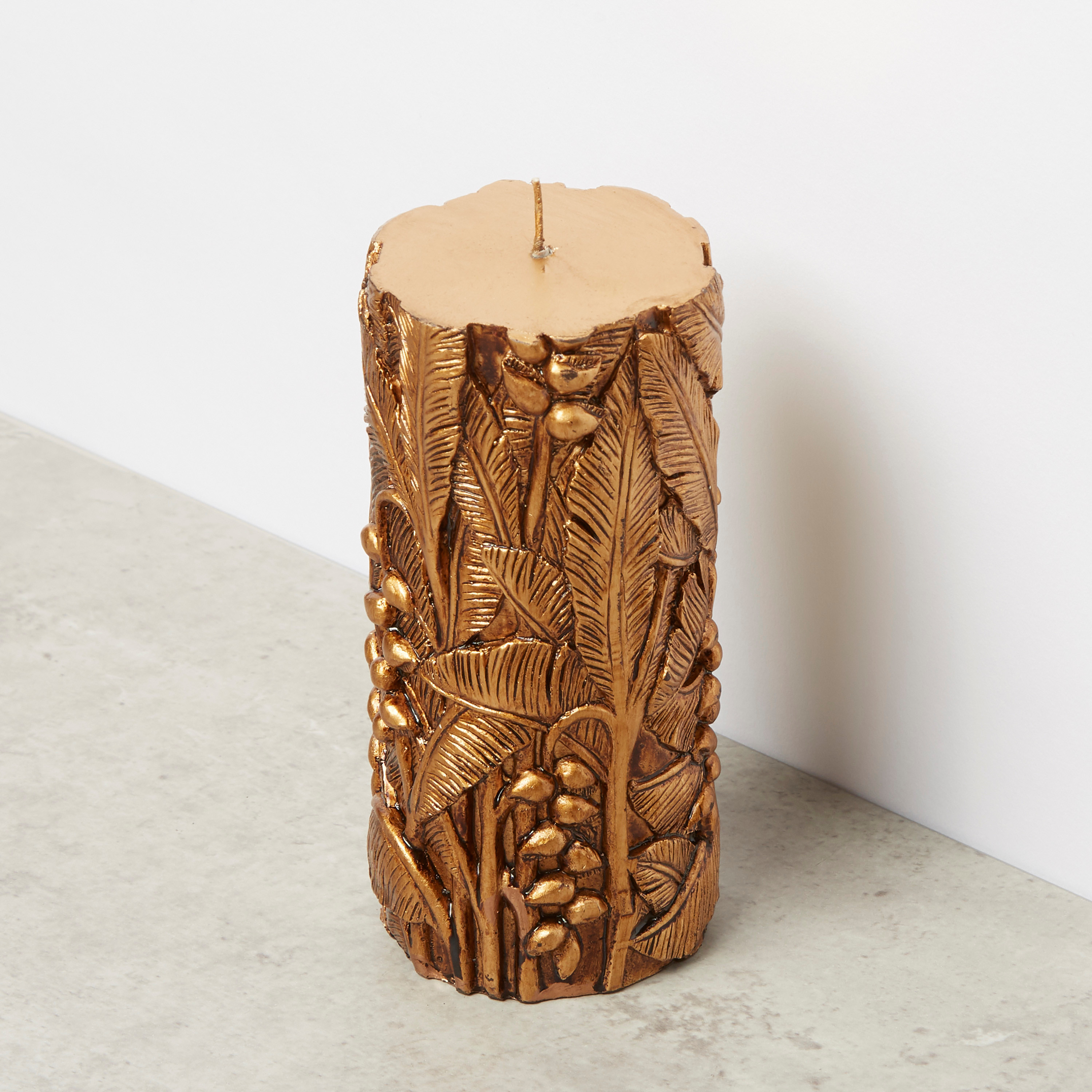 Tropical Foliage Engraved Pillar Candle - 15x7 cms-household-homefragrance-candles-image-2