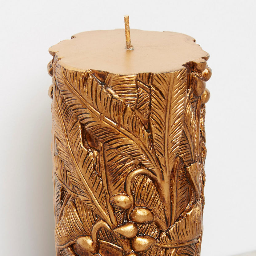Tropical Foliage Engraved Pillar Candle - 15x7 cms-Candles-image-2
