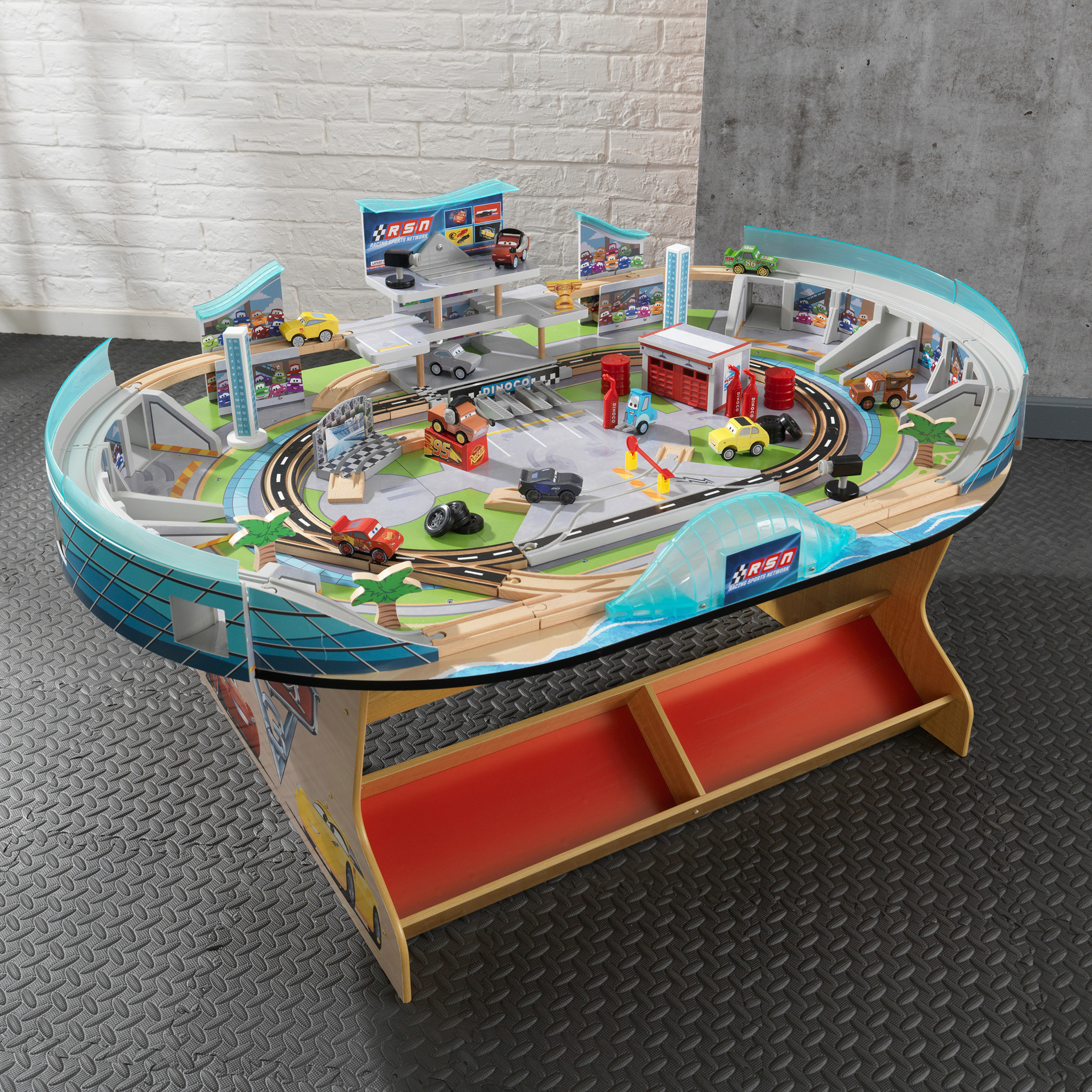 Kidkraft disney pixar cars 3 clearance florida speedway train table racetrack